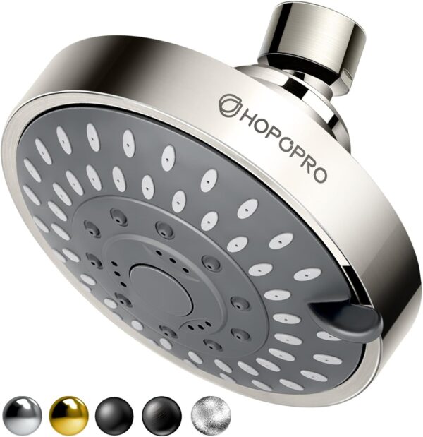 HOPOPRO 5-Mode High Pressure Shower Head - The Washington Post, NBC News, Today TV Show Recommended - High Flow Fixed Showerheads (4 Inch Brushed Nickel)