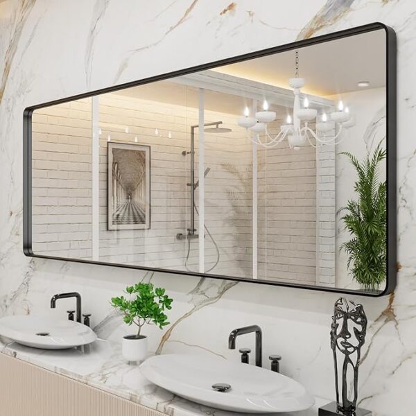 Limited Time Deal 20% OFF Black Metal Framed Bathroom Mirror for Wall