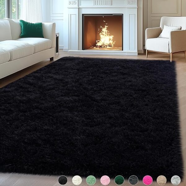 Limited Time Deal 51% OFF Large Fluffy Black Rugs for Bedroom